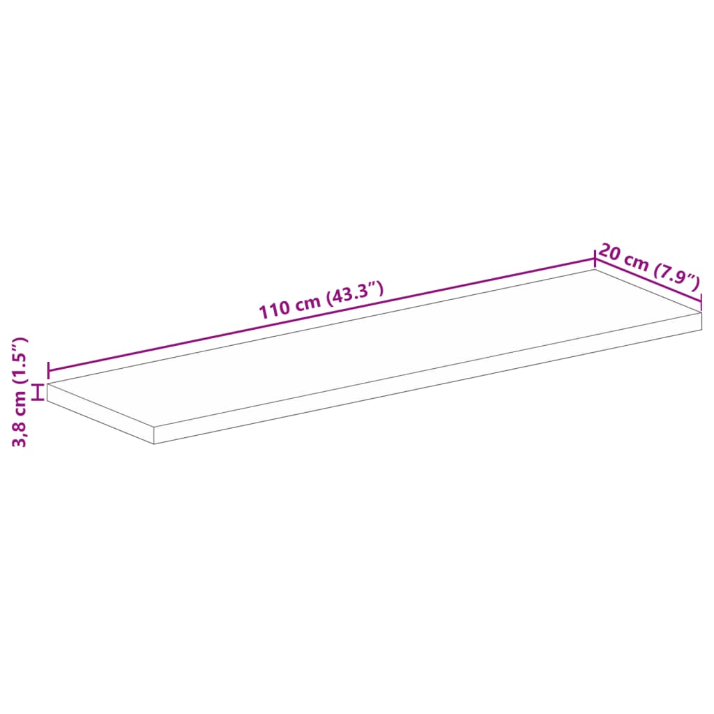 Table Top 110x20x3.8 cm Rectangular Solid Wood Mango