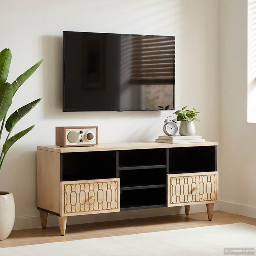 TV Cabinet | Natural wood | Solid mango wood, engineered wood | Medium
