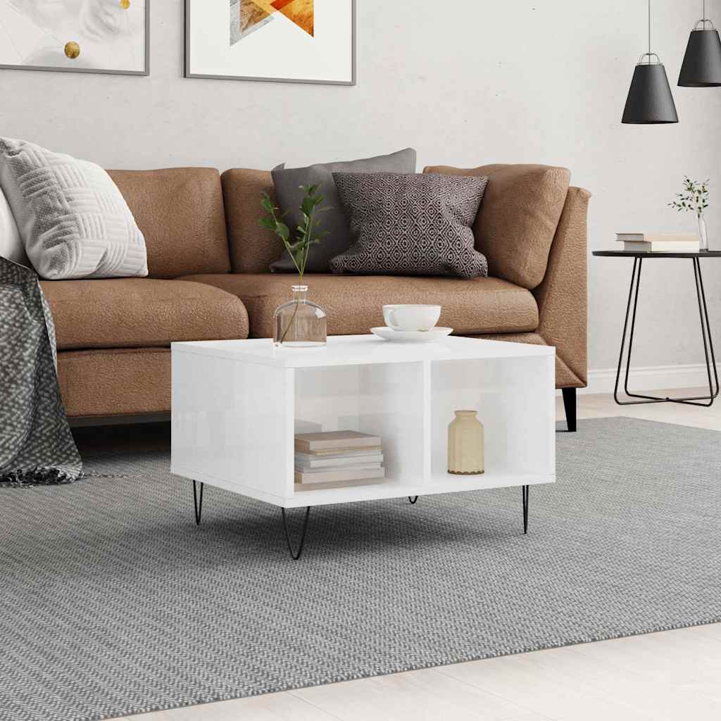 Coffee Table High Gloss White 60x50x36,5 cm Engineered Wood