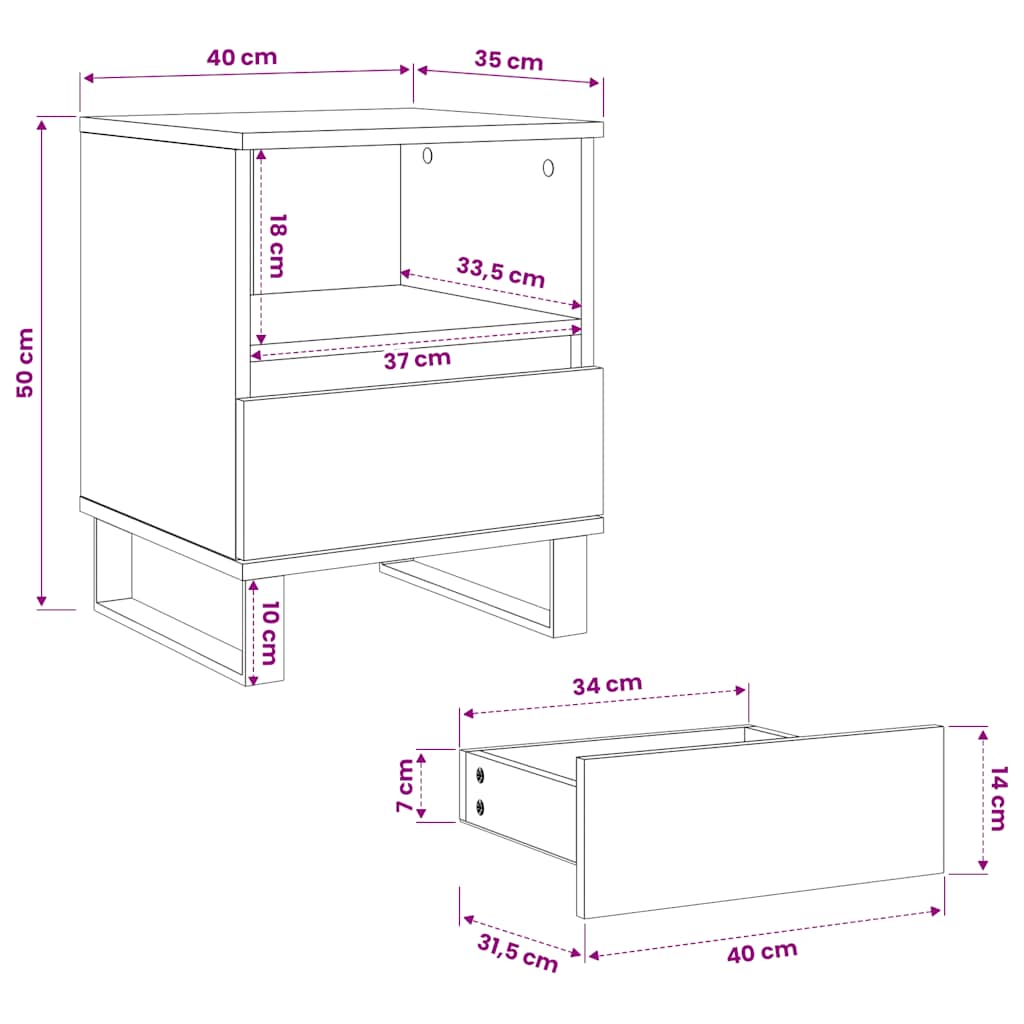 Bedside Cabinet Smoked Oak 40x35x50 cm Engineered Wood