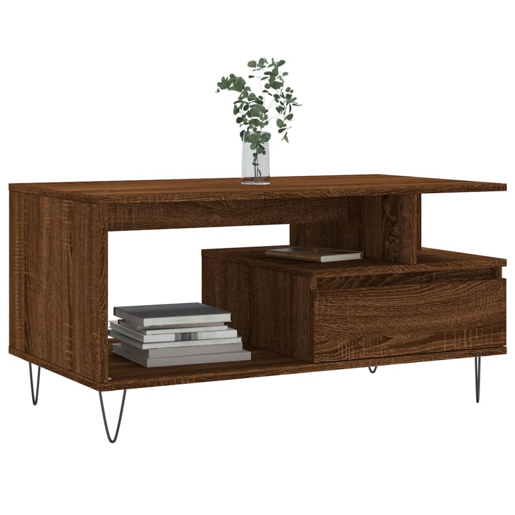 Coffee Table Brown Oak 90x49x45 cm Engineered Wood