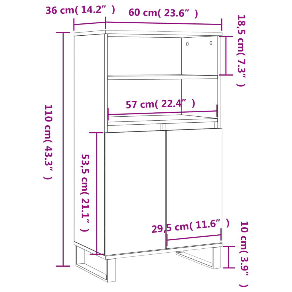 Highboard Grey Sonoma 60x36x110 cm Engineered Wood