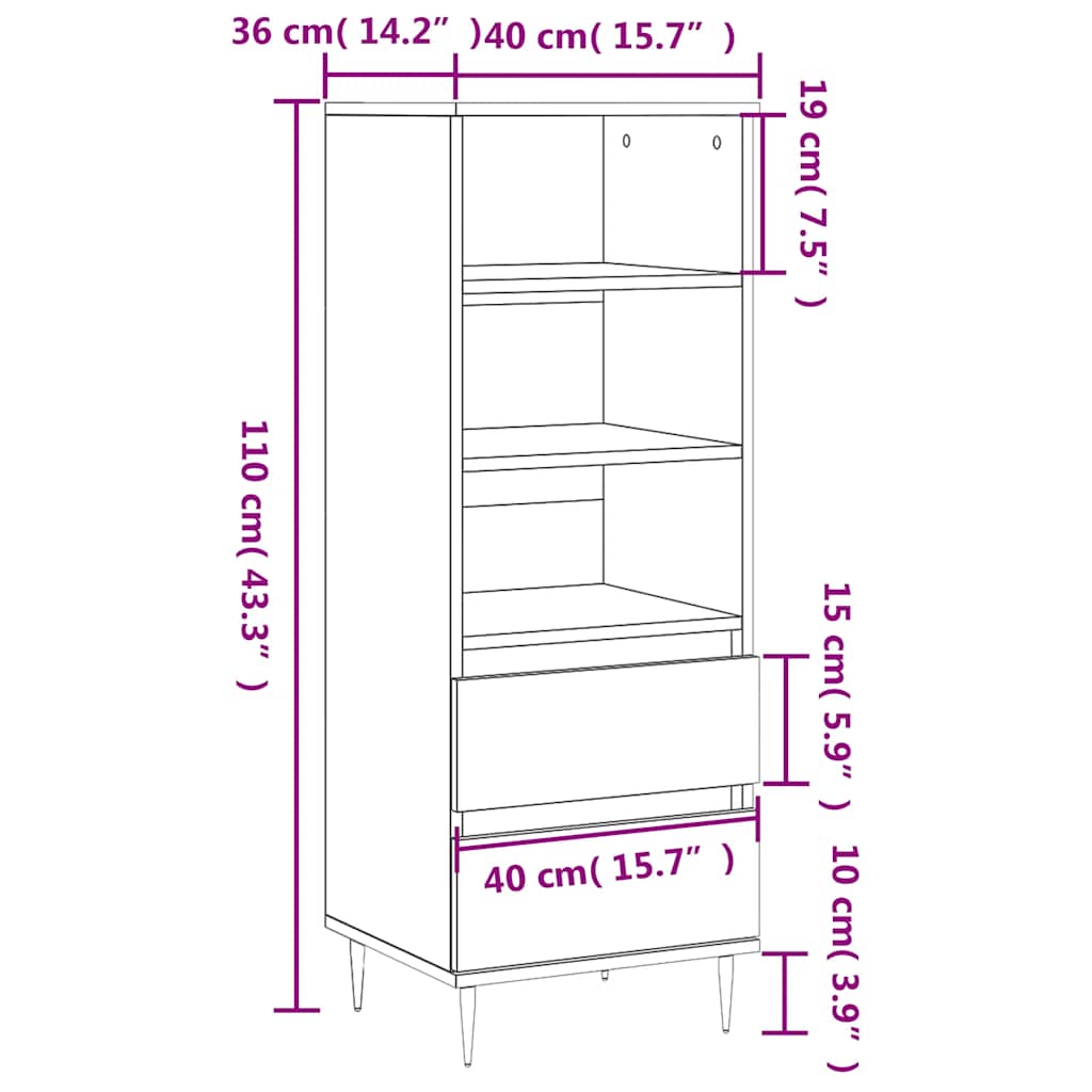 Highboard Sonoma Oak 40x36x110 cm Engineered Wood