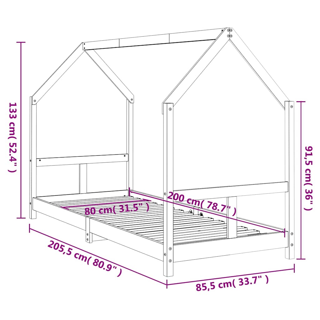 Kids Bed Frame 80x200 cm Solid Wood Pine