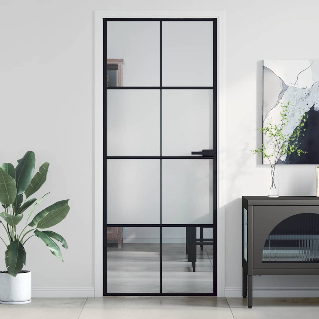 Interior Door Slim Black 83x201,5 cm Tempered Glass and Aluminium