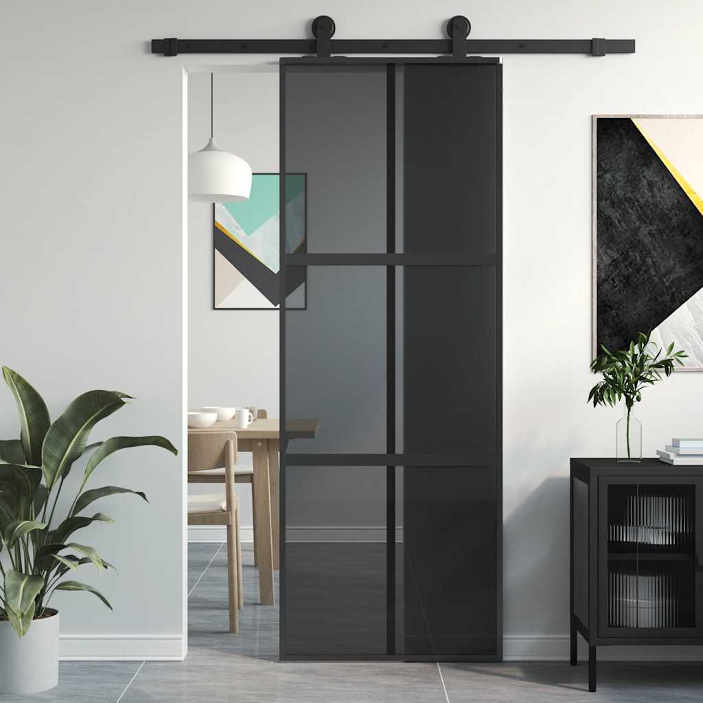 Sliding Door Black 76x205 cm Tempered Glass and Aluminium