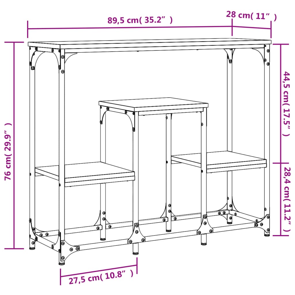 Console Table Smoked Oak 89.5x28x76 cm Engineered Wood