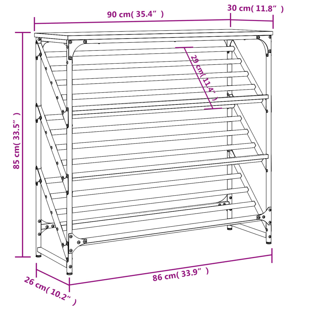 Shoe Rack Sonoma Oak 90x30x85 cm Engineered Wood
