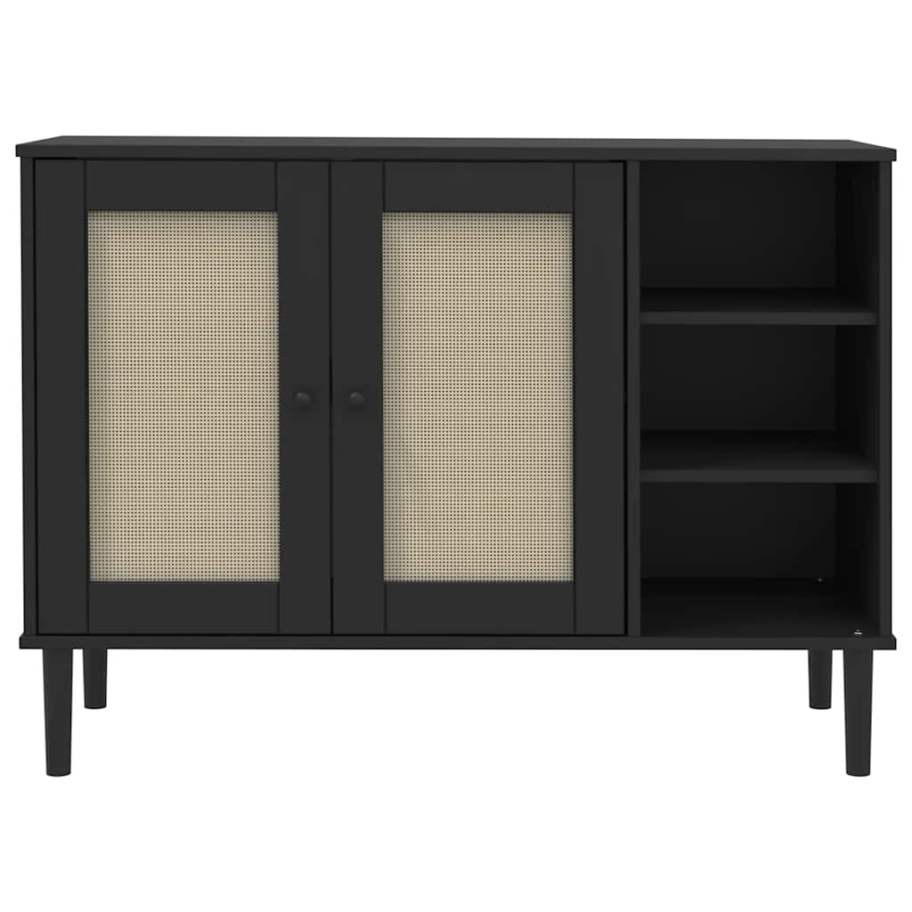 Sideboard SENJA Rattan Look Black 112x40x80cm Solid Wood Pine