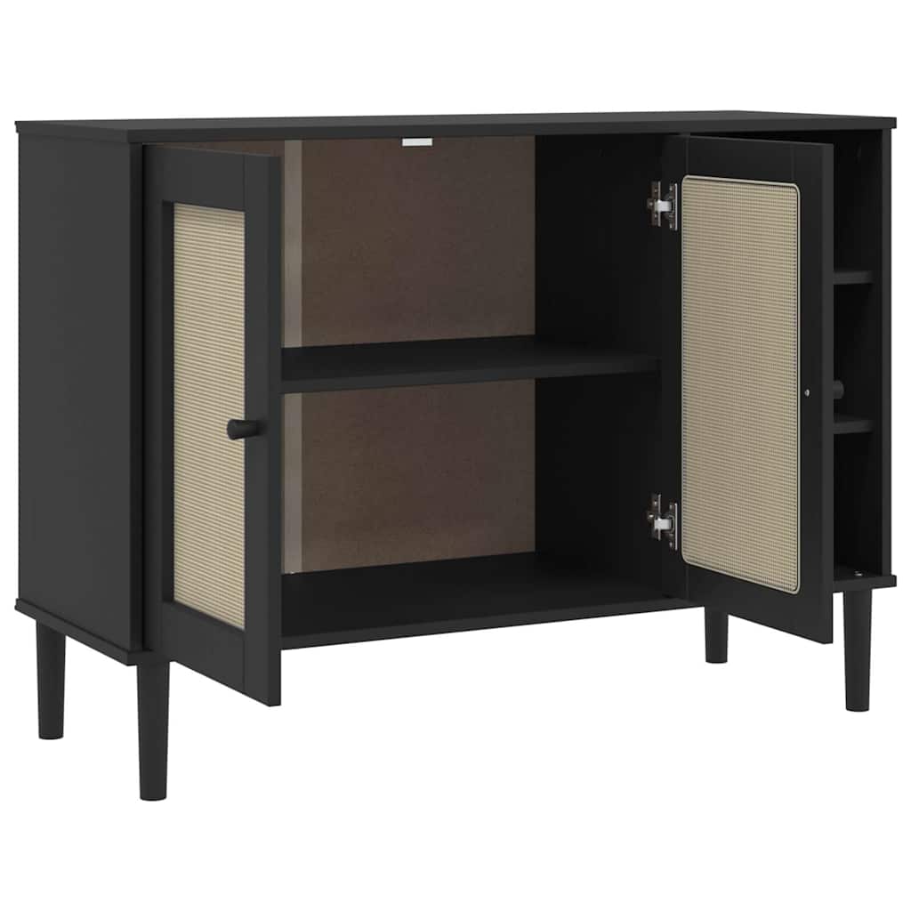 Sideboard SENJA Rattan Look Black 112x40x80cm Solid Wood Pine