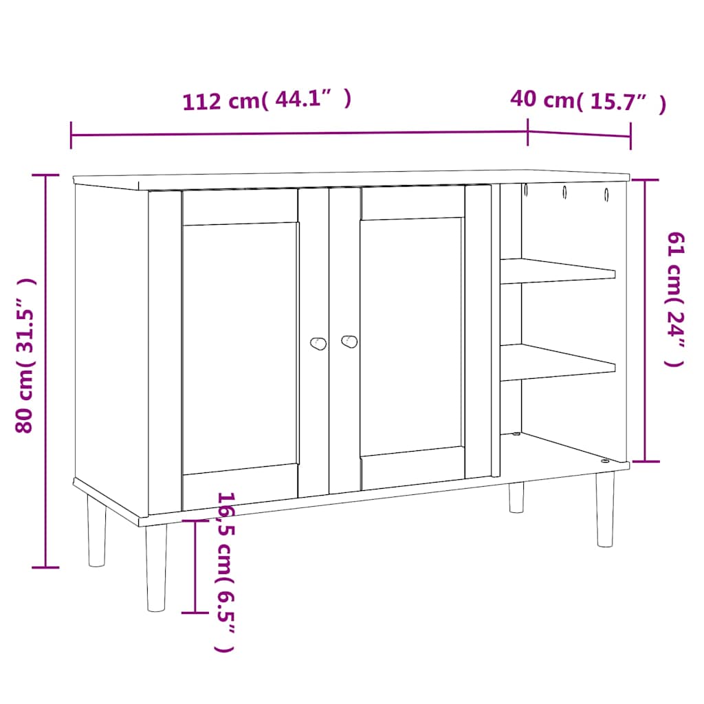 Sideboard SENJA Rattan Look Black 112x40x80cm Solid Wood Pine
