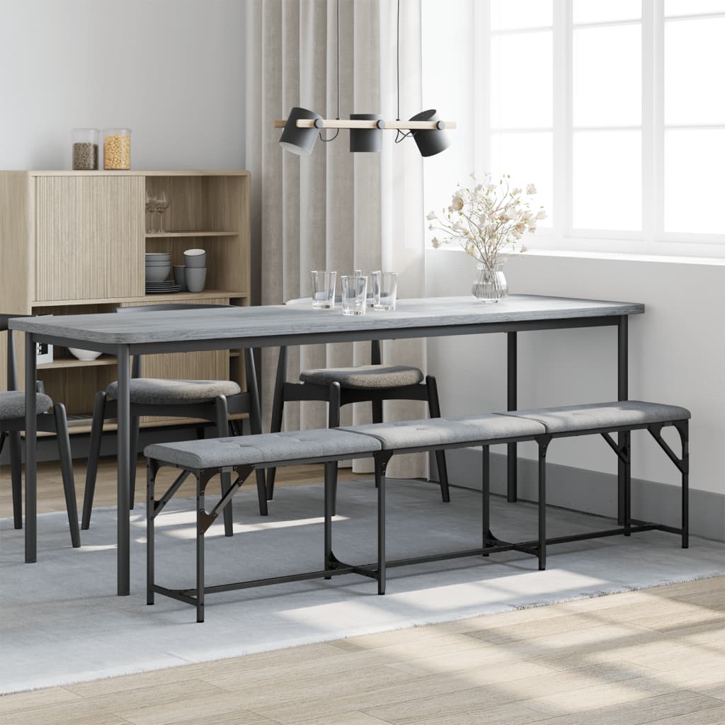 Dining Bench Light Grey 186x32x45 cm Steel and Fabric