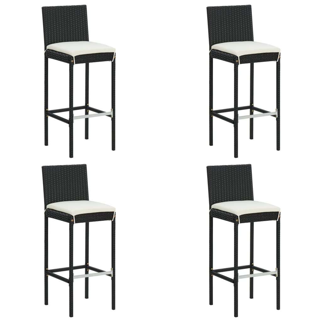 5 Piece Garden Bar Set with Cushions Black Poly Rattan