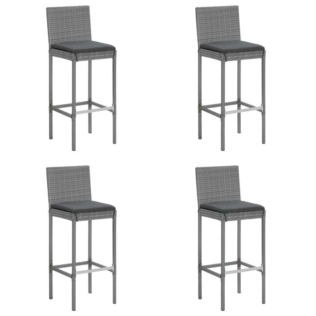 5 Piece Garden Bar Set with Cushions Grey Poly Rattan