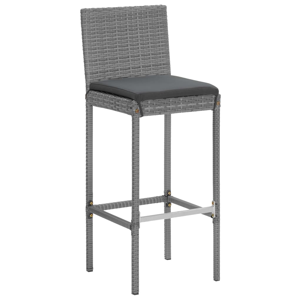 5 Piece Garden Bar Set with Cushions Grey Poly Rattan