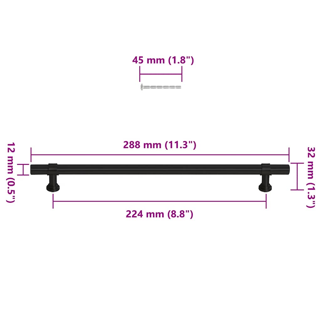 Cabinet Handles 5 pcs Black 224 mm Stainless Steel