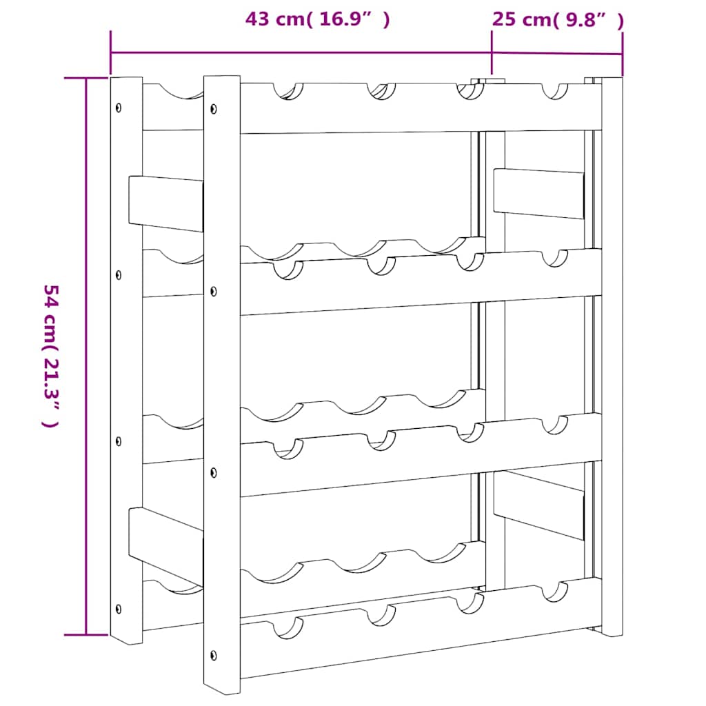 Wine Rack for 16 Bottles Black Solid Wood Pine