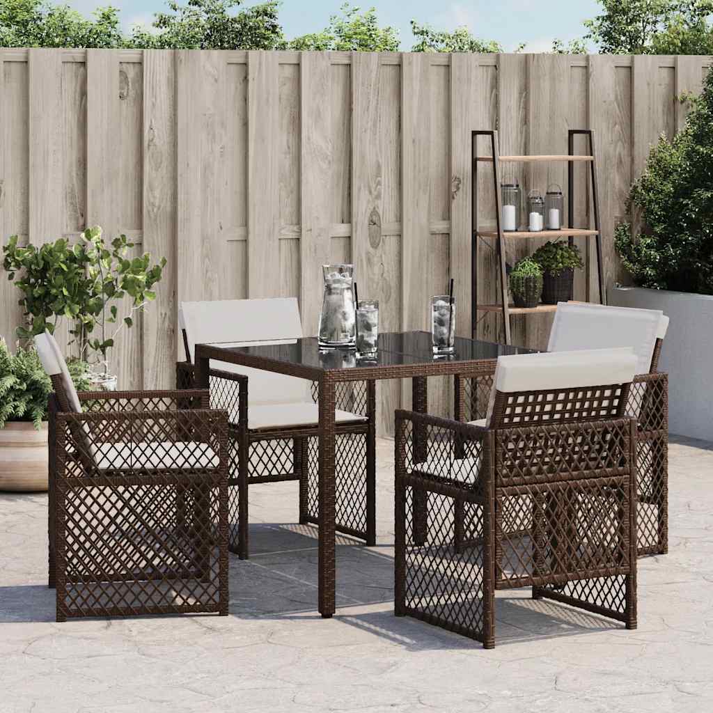 Garden Chairs with Cushions 4 pcs Brown Poly Rattan
