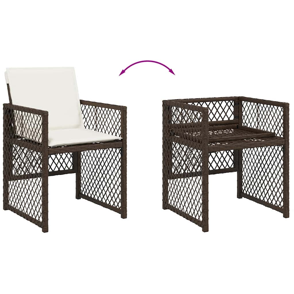 Garden Chairs with Cushions 4 pcs Brown Poly Rattan
