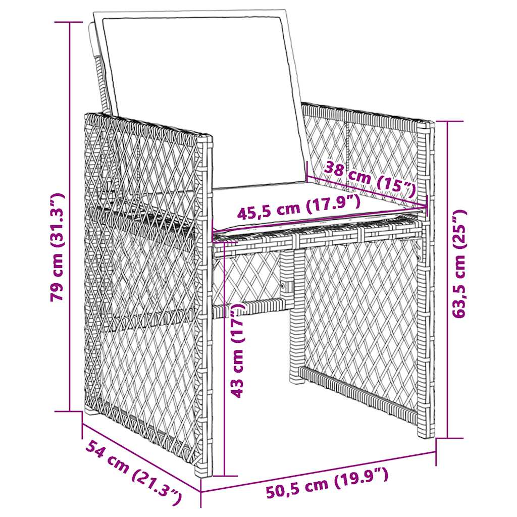Garden Chairs with Cushions 4 pcs Brown Poly Rattan