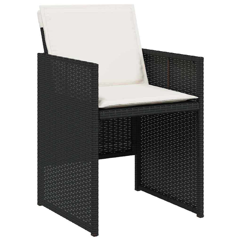 5 Piece Garden Dining Set with Cushions Black Poly Rattan