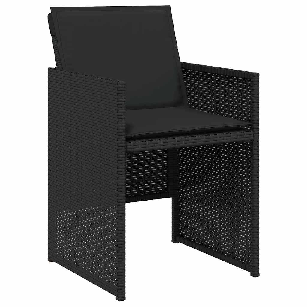 5 Piece Garden Dining Set with Cushions Black Poly Rattan
