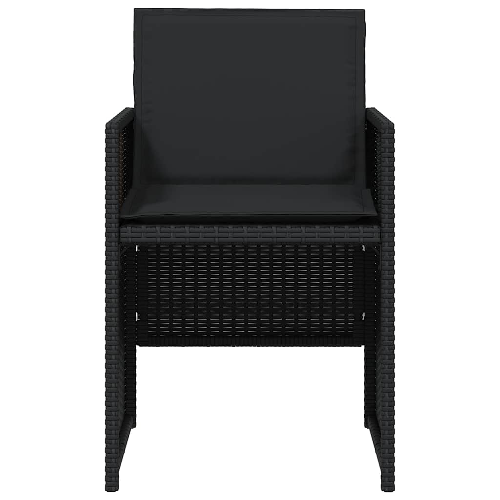 5 Piece Garden Dining Set with Cushions Black Poly Rattan
