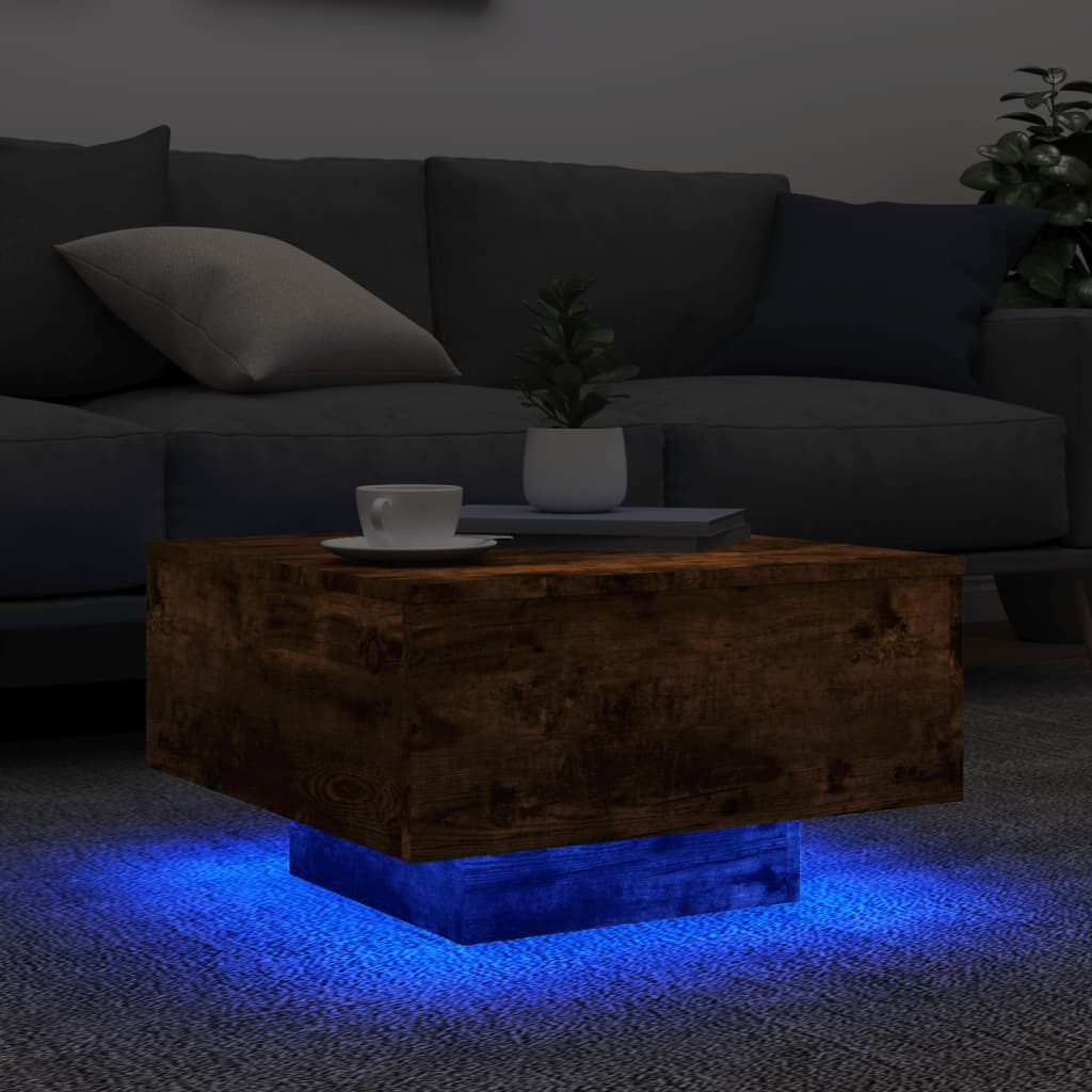 Coffee Table with LED Lights Smoked Oak 55x55x31 cm