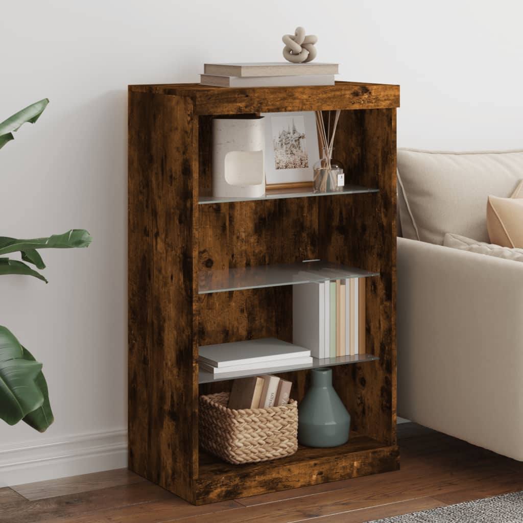 Sideboard with LED Lights Smoked Oak 60,5x37x100 cm