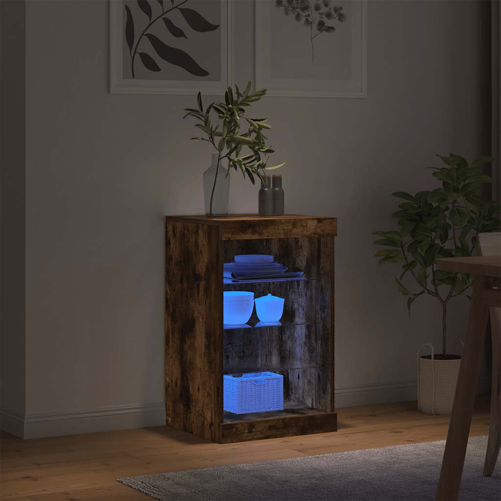 Sideboard with LED Lights Smoked Oak 41x37x67 cm