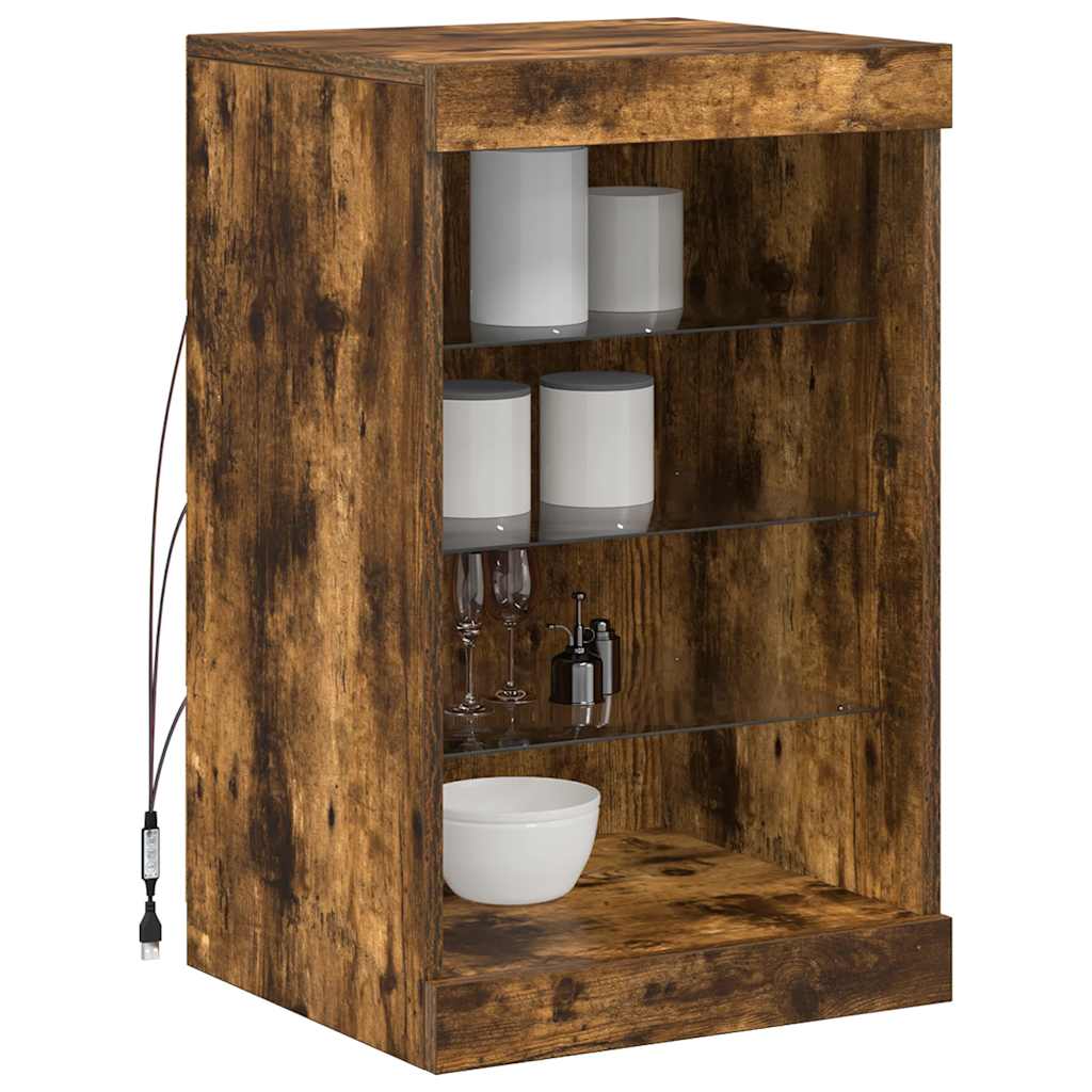 Sideboard with LED Lights Smoked Oak 41x37x67 cm