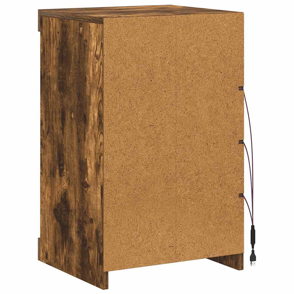 Sideboard with LED Lights Smoked Oak 41x37x67 cm