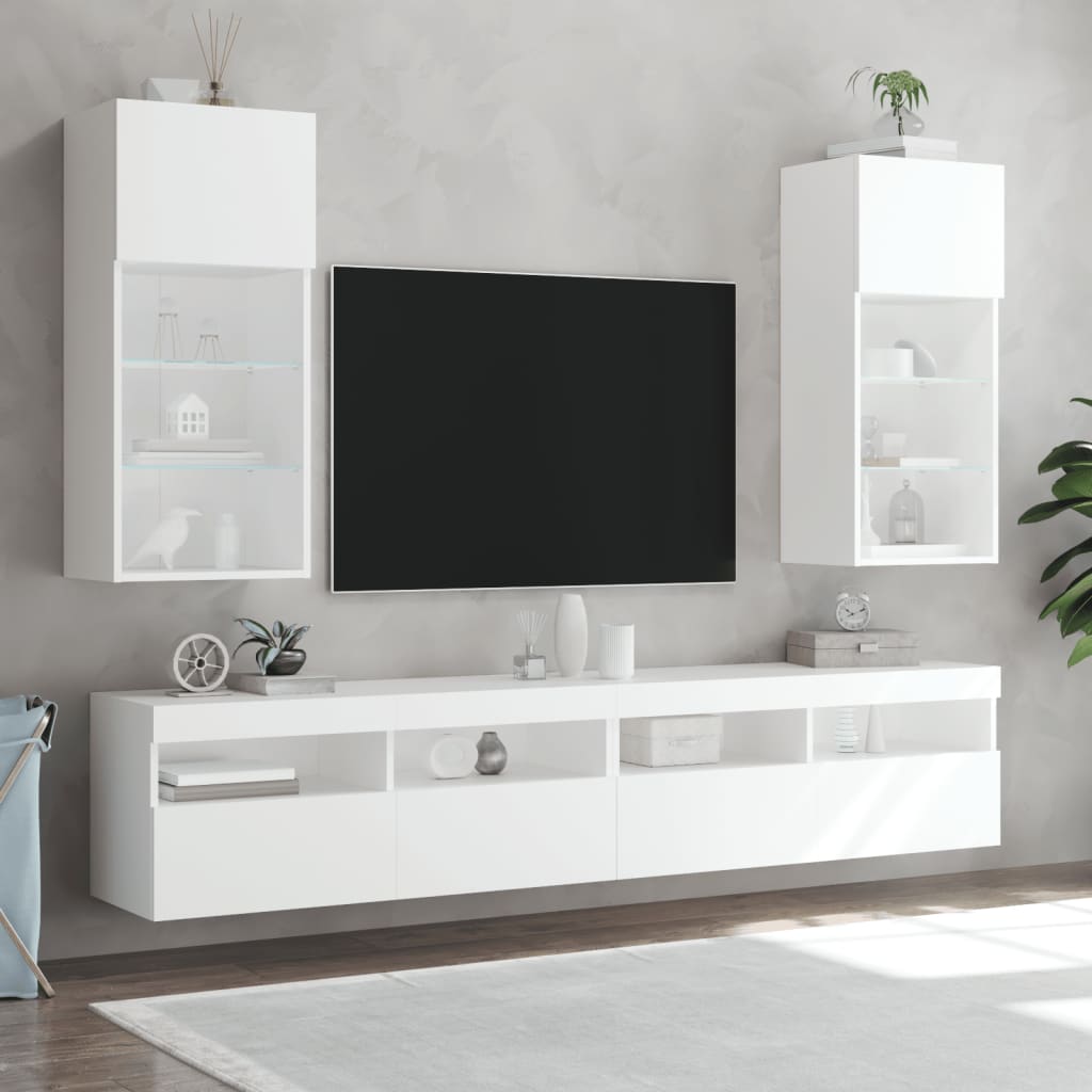 TV Cabinet | Set of 2 | White | Engineered wood, Glass | Medium