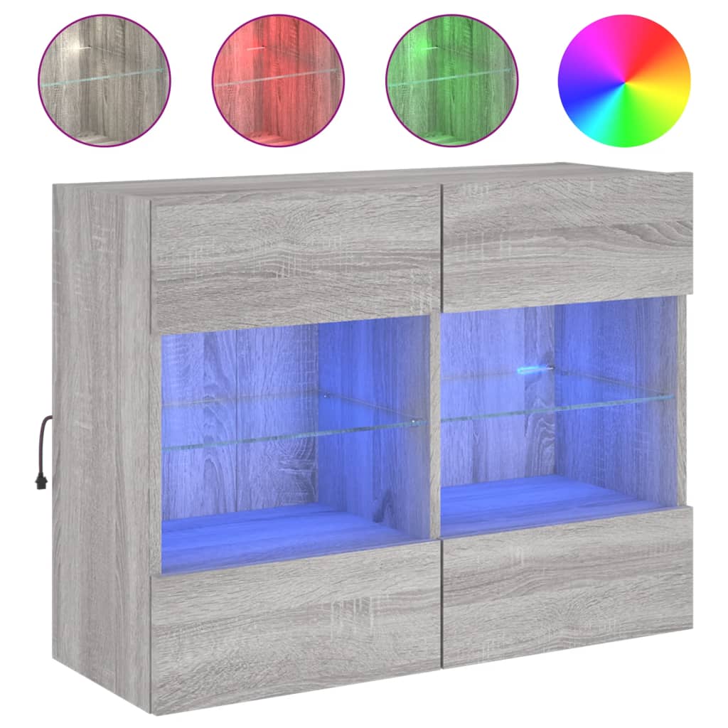 TV Wall Cabinet with LED Lights Grey Sonoma 78,5x30x60,5 cm