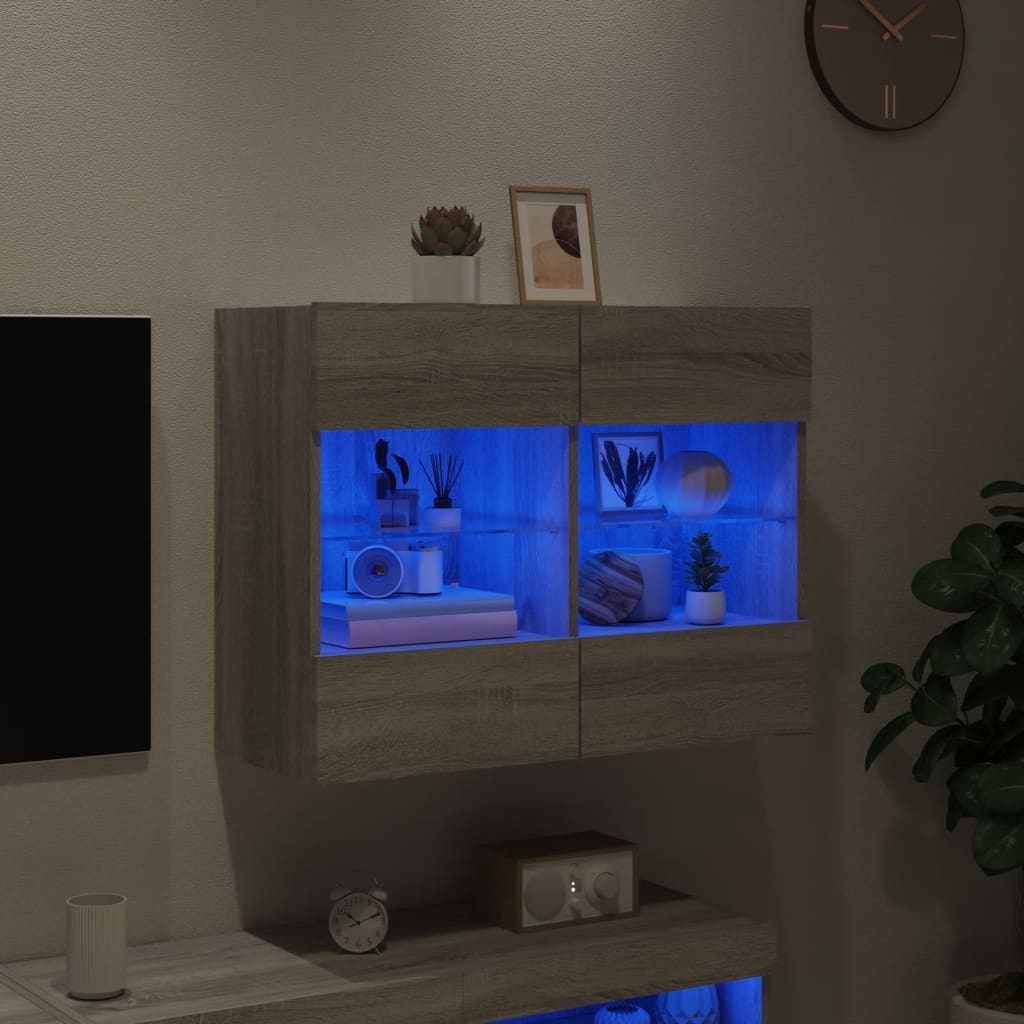 TV Wall Cabinet with LED Lights Grey Sonoma 78,5x30x60,5 cm