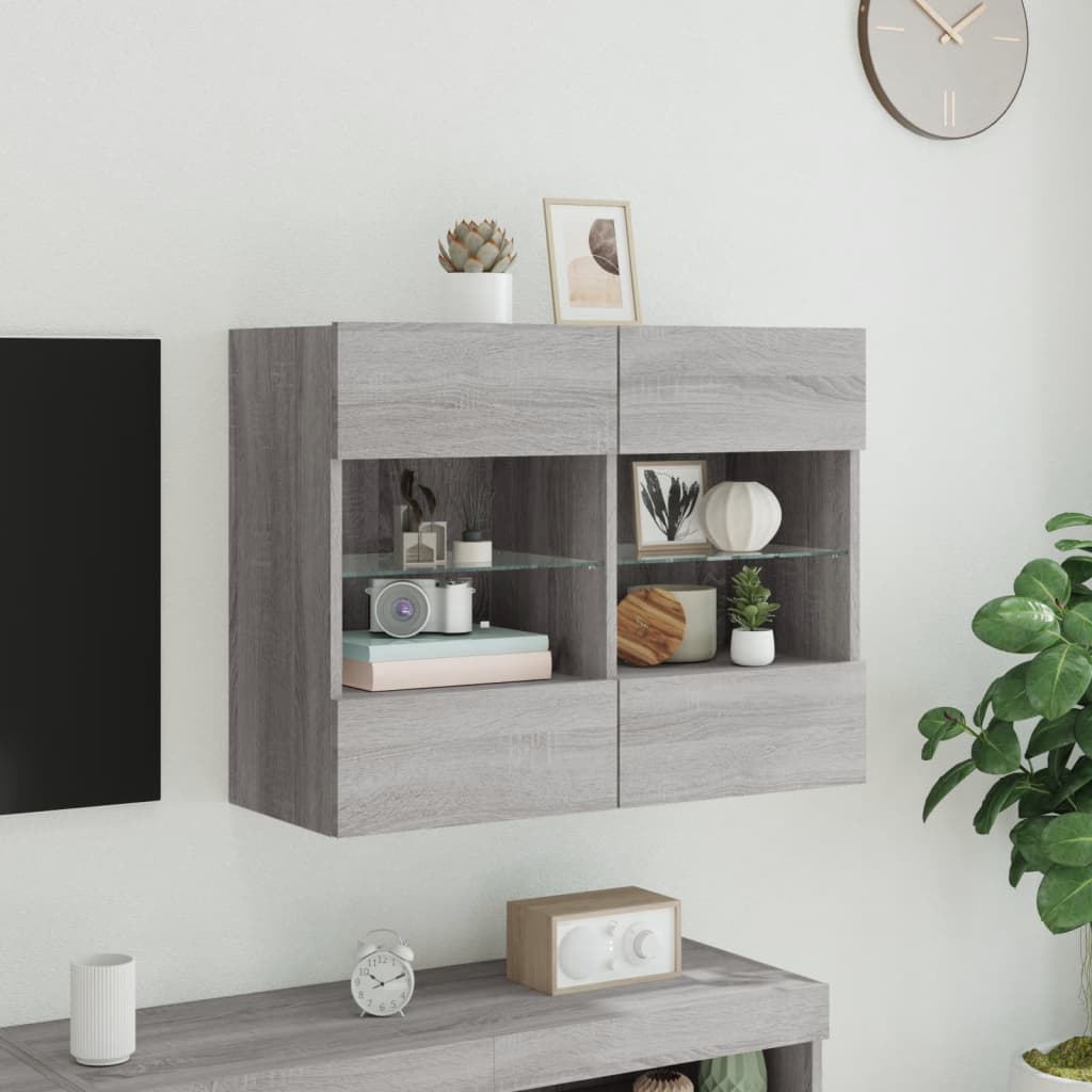 TV Wall Cabinet with LED Lights Grey Sonoma 78,5x30x60,5 cm