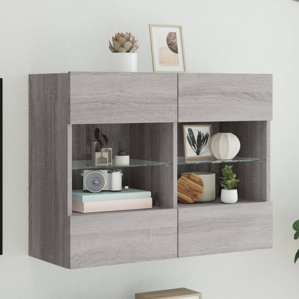 TV Wall Cabinet with LED Lights Grey Sonoma 78,5x30x60,5 cm