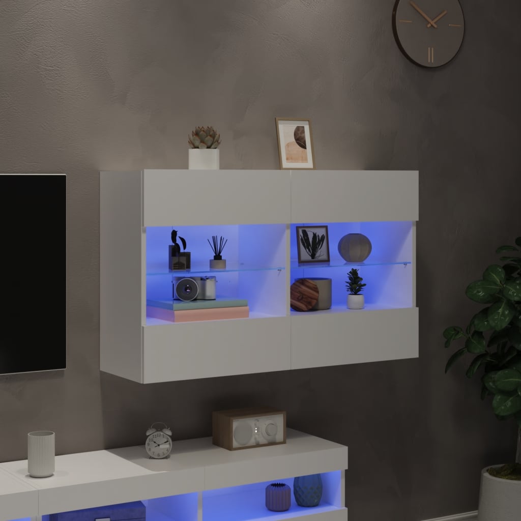 TV Wall Cabinet with LED Lights White 98,5x30x60,5 cm