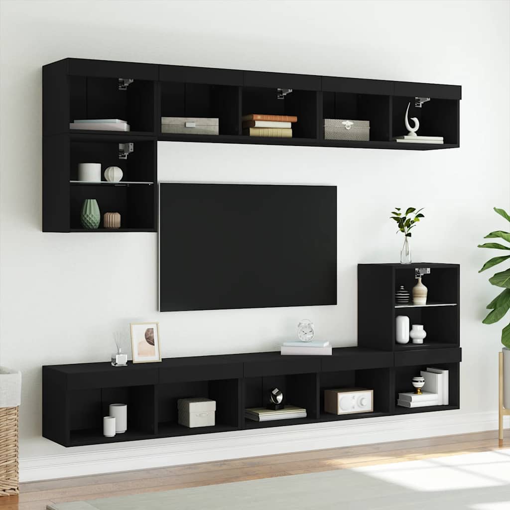 TV Cabinet with LED Lights Black 80x30x30 cm