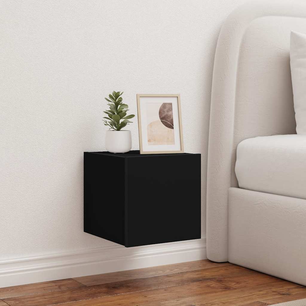 TV Wall Cabinets with LED Lights 2 pcs Black 30.5x35x30 cm