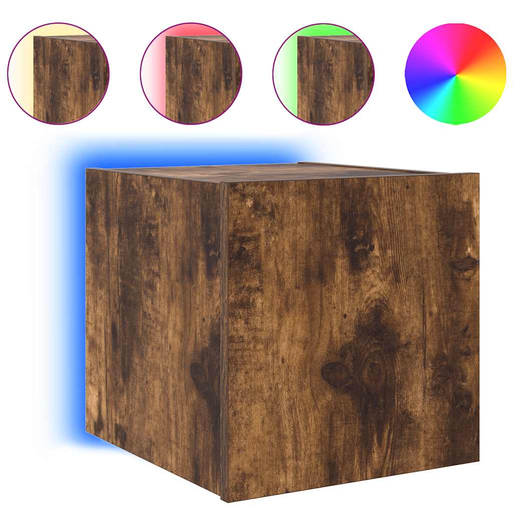 TV Wall Cabinet with LED Lights Smoked Oak 30.5x35x30 cm