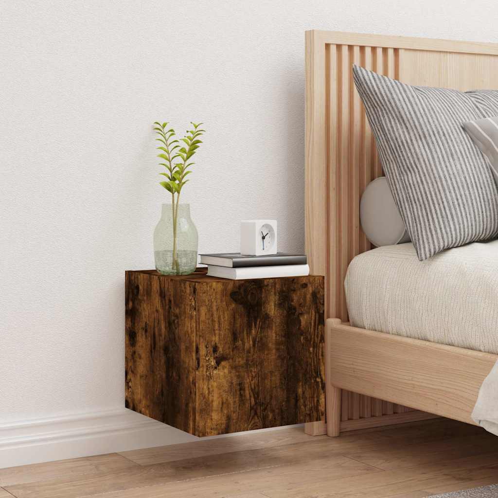 TV Wall Cabinet with LED Lights Smoked Oak 30.5x35x30 cm