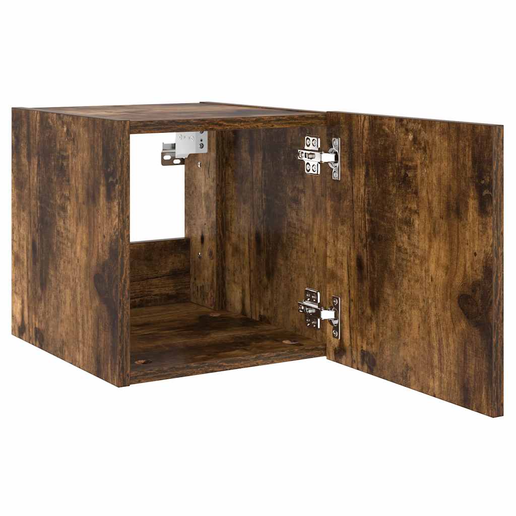 TV Wall Cabinet with LED Lights Smoked Oak 30.5x35x30 cm