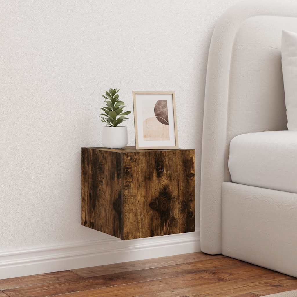 TV Wall Cabinet with LED Lights Smoked Oak 30.5x35x30 cm