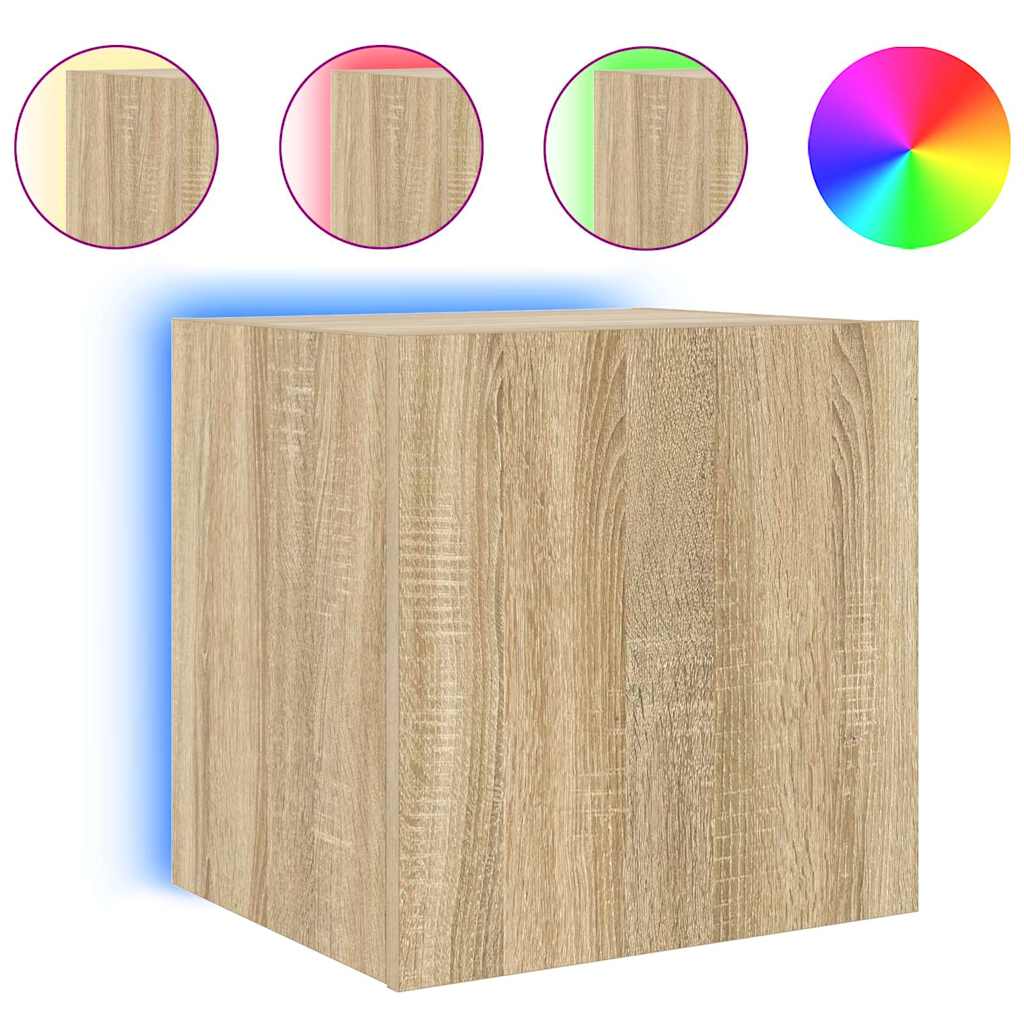 TV Wall Cabinet with LED Lights Sonoma Oak 40.5x35x40 cm