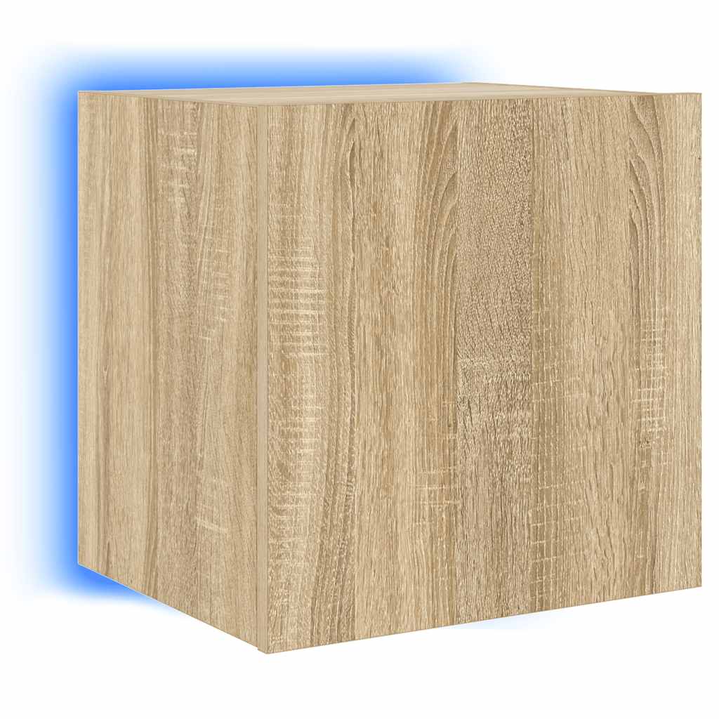 TV Wall Cabinet with LED Lights Sonoma Oak 40.5x35x40 cm
