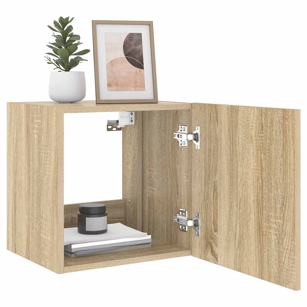 TV Wall Cabinet with LED Lights Sonoma Oak 40.5x35x40 cm