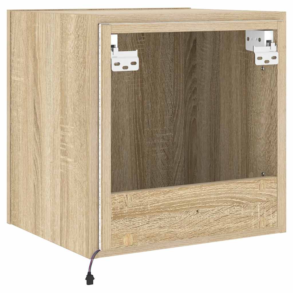 TV Wall Cabinet with LED Lights Sonoma Oak 40.5x35x40 cm
