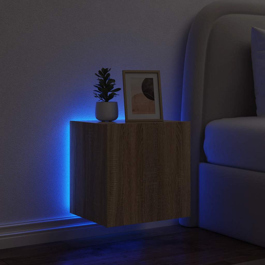 TV Wall Cabinet with LED Lights Sonoma Oak 40.5x35x40 cm