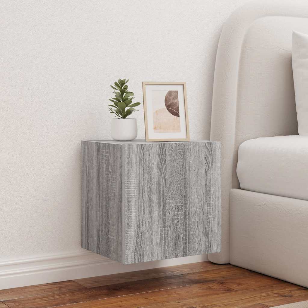 TV Wall Cabinet with LED Lights Grey Sonoma 40.5x35x40 cm